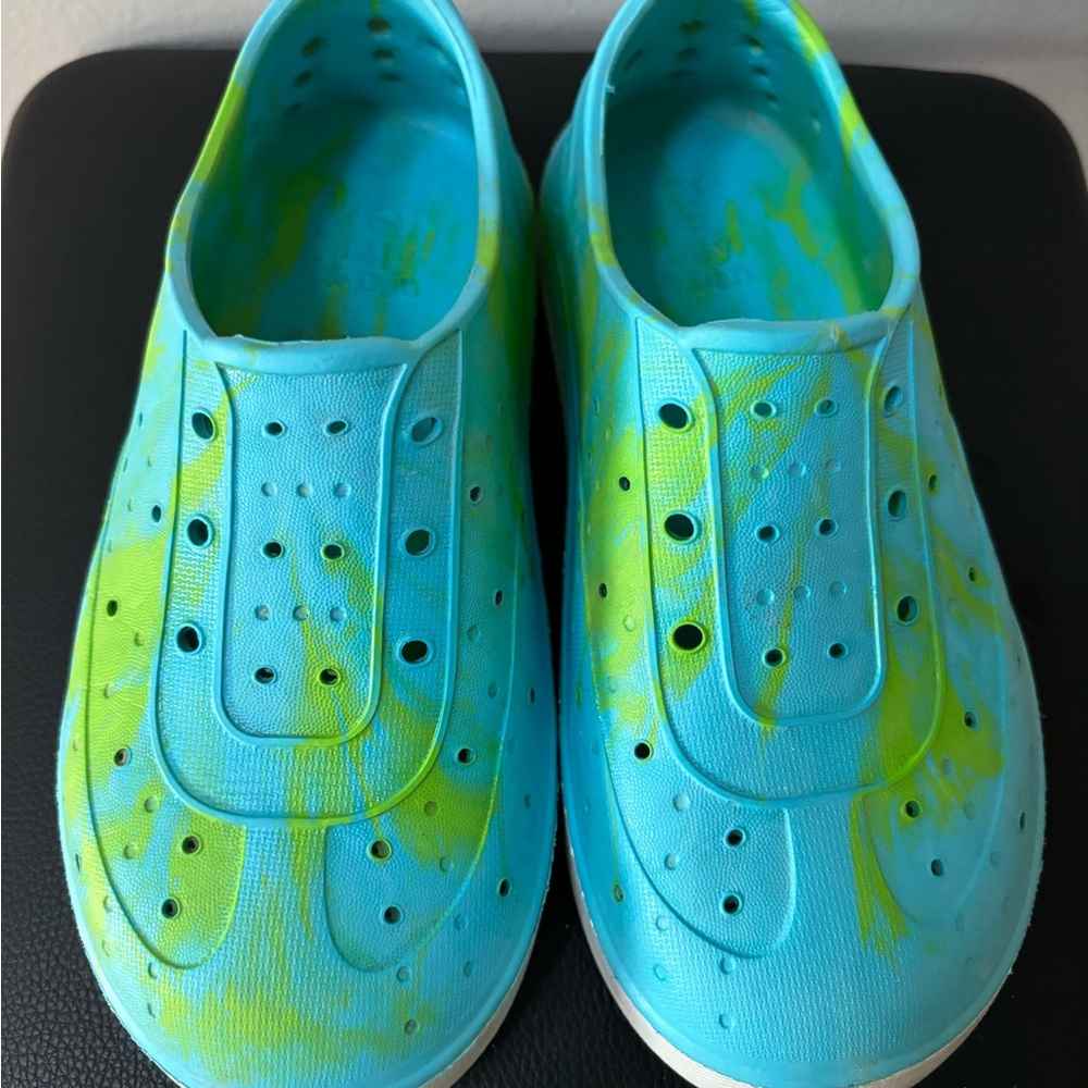 Kids Aqua and Lime colored water shoes.